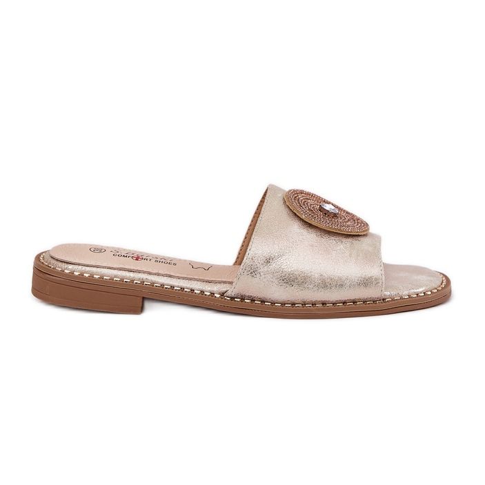 S.Barski Flip-flop-uri pentru femei cu toc plat cu un ornament de S. Barski KV51-013 Zloty de aur