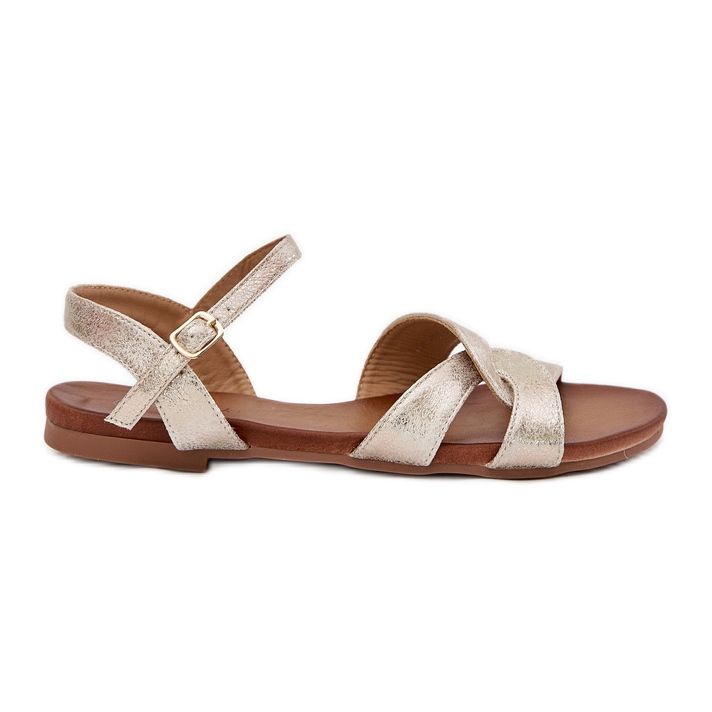 S.Barski Sandale pentru femei lucioase plate S. Barski KV51-022 Aur de aur S.Barski Sandale pentru femei lucioase plate S. Barski KV51-022 Aur de aur