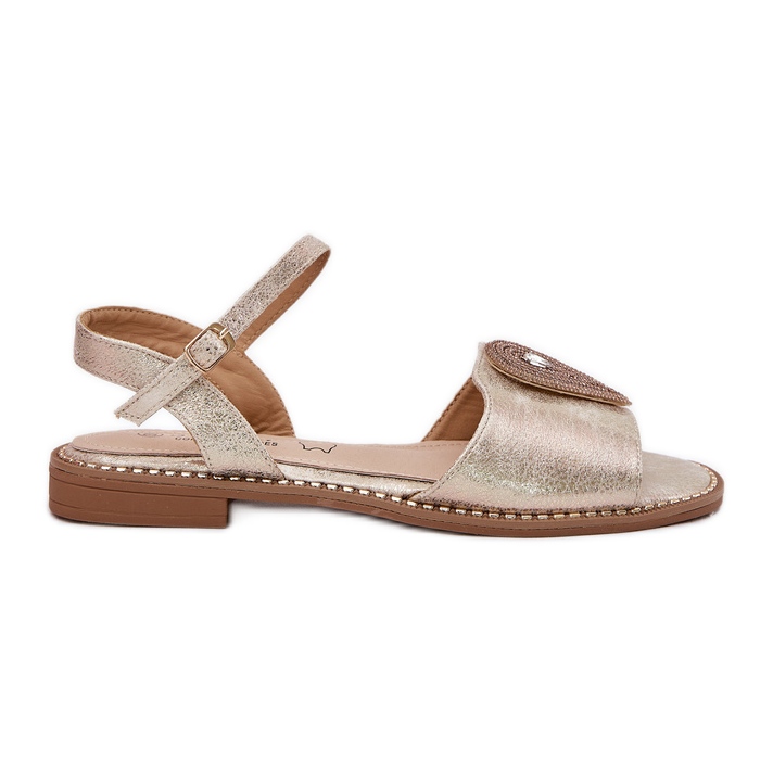 S.Barski Sandale cu toc plat pentru femei cu un ornament al S. Barski KV51-098 Zloty de aur