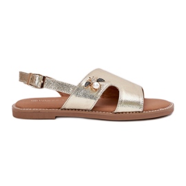 Sandale pentru femei plate cu un detaliu decorativ Vinceza 17378 Zlotys de aur