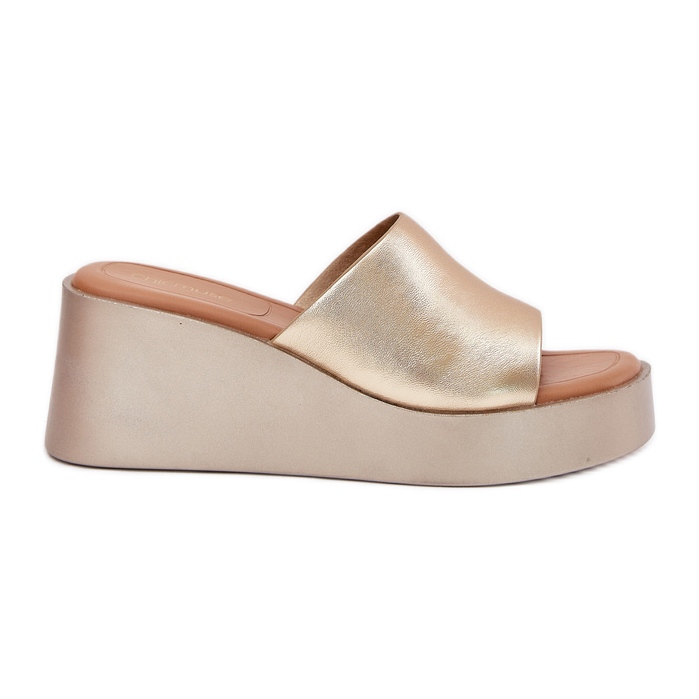 Inna Flip -flops pentru femei pe o pană din piele ecologică de aur