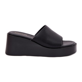 Inna Flip -flops pentru femei pe o pană din piele ecologică neagră negru