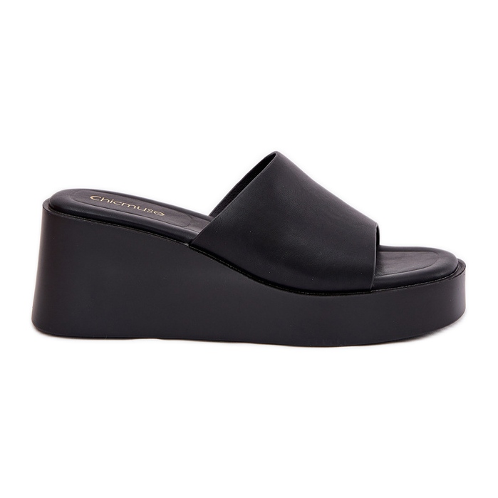 Inna Flip -flops pentru femei pe o pană din piele ecologică neagră negru