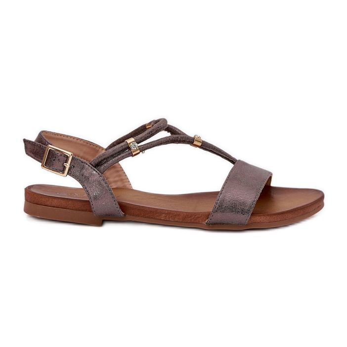 S.Barski Sandale plate pentru femei cu S. Barski KV51-120 Grafit Drâu argint S.Barski Sandale plate pentru femei cu S. Barski KV51-120 Grafit Drâu argint