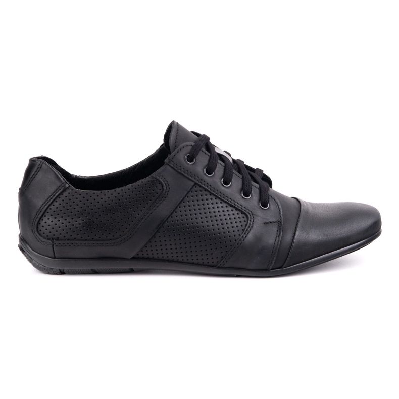 Pantofi din dantelă din piele pentru bărbați Polbut C34p Black Perforated Casual negru Pantofi din dantelă din piele pentru bărbați Polbut C34p Black Perforated Casual negru