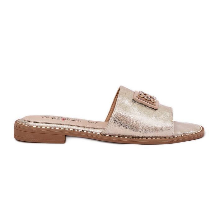 S.Barski Flip-flop-flop-uri cu toc plat cu un ornament S. Barski KV51-089 Aur de aur