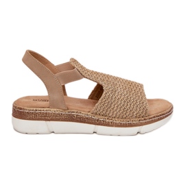 EVento Sandale pentru femei cu bătăi de aur și aur bej EVento Sandale pentru femei cu bătăi de aur și aur bej