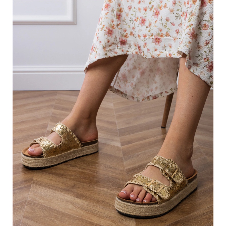 Papuci de aur espadrilles cu catarame