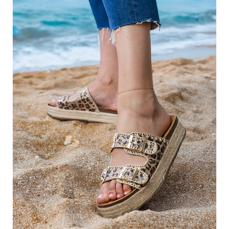 Papuci de leopard espadrilles cu catarame maro