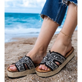 Espadrilles negri cu zirconi și pietricele negru