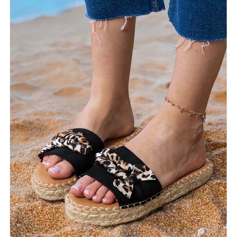 Espadrilles negri cu arc negru