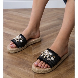 Flip -flops de espadrille negre cu scoici negru Flip -flops de espadrille negre cu scoici negru