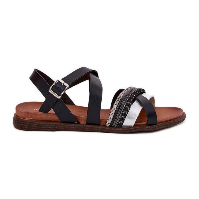 Sandale plate pentru femei cu dungi Sergio Leone SK087H negru Sandale plate pentru femei cu dungi Sergio Leone SK087H negru