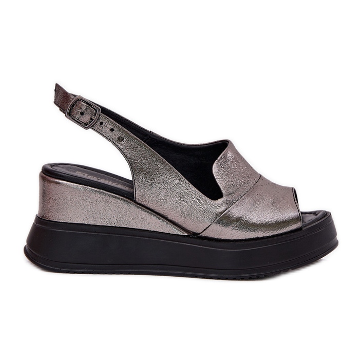 Sandale din piele pentru femei pentru Antic Artiker 54C0402 Grafit argint