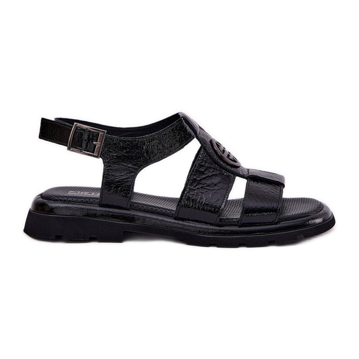 Sandale din piele pentru femei lăcuite cu detalii decorative Artiker 56C0691 Negru