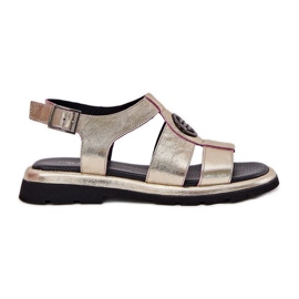 Sandale de piele pentru femei lăcuite cu un detaliu decorativ Artiker 56C0689 PLN de aur Sandale de piele pentru femei lăcuite cu un detaliu decorativ Artiker 56C0689 PLN de aur