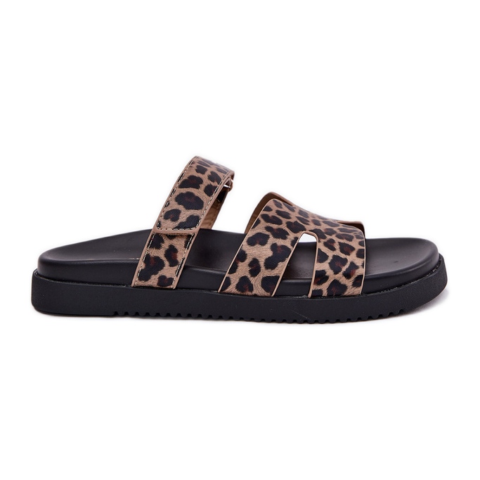 Flip -flops pentru femei cu Vinceza 17401 Velcro Leopard maro