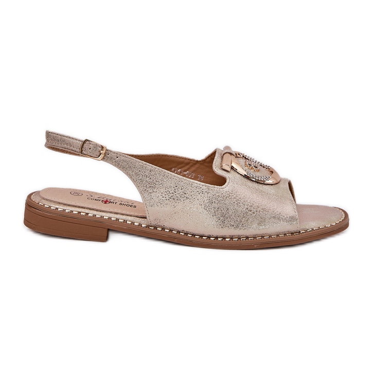 S.Barski Sandale elegante cu decor cu toc plat S. Barski KV51-003 Aur de aur S.Barski Sandale elegante cu decor cu toc plat S. Barski KV51-003 Aur de aur