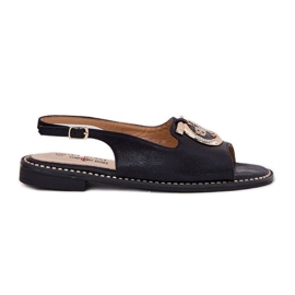 S.Barski Sandale elegante cu ornament cu toc plat S. Barski KV51-003 Negru S.Barski Sandale elegante cu ornament cu toc plat S. Barski KV51-003 Negru