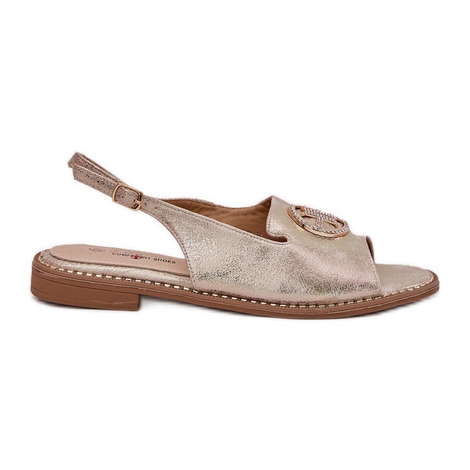 S.Barski Sandale pentru femei cu toc plat cu ornament S. Barski KV51-002 Aur de aur