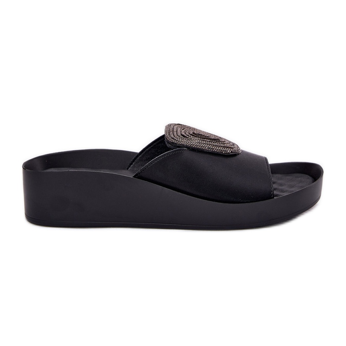 S.Barski Papuci din piele pentru femei cu ornament KV51-028 Negru