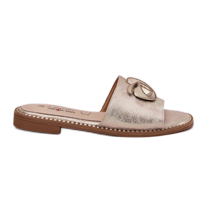 S.Barski Flip-flop-uri pentru femei cu toc plat cu un detaliu decorativ KV51-007 Zloty de aur
