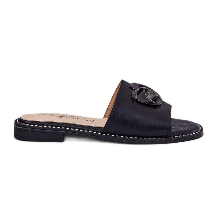 S.Barski Flip-flop-uri pentru femei cu toc plat cu decorative KV51-007 Detaliu negru negru