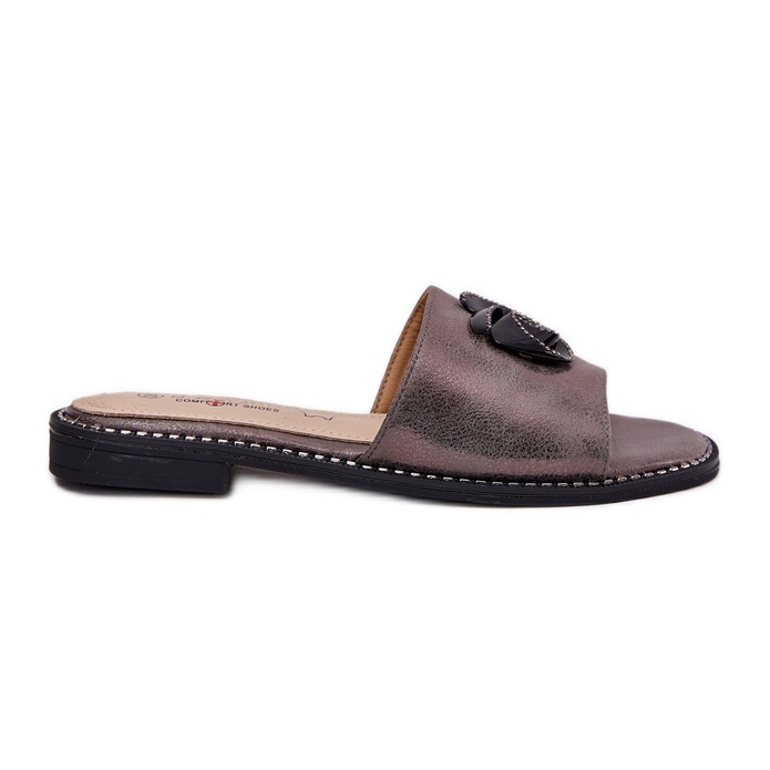 S.Barski Flip-flop-uri pentru femei cu toc plat cu detaliu decorativ KV51-007 grafit argint