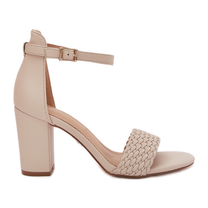 EVento Sandale pentru femei pe o postare cu o centură bej țesută EVento Sandale pentru femei pe o postare cu o centură bej țesută