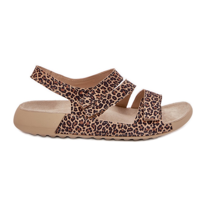 Sandale din piele pentru femei Zazoo K1004 Imprimare leopard maro