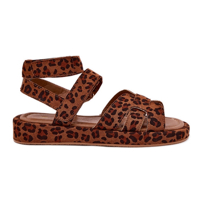Sandale pentru femei cu leopard velcro maro