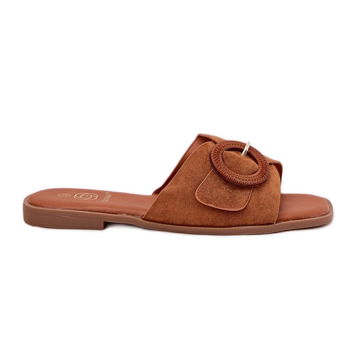 Flip -flop -uri pentru femei cu lac plat cu cataramă de cămile maro
