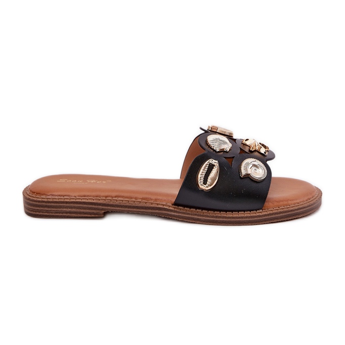 Flip -flop -uri pentru femei cu pini de aur cu pini negri negru