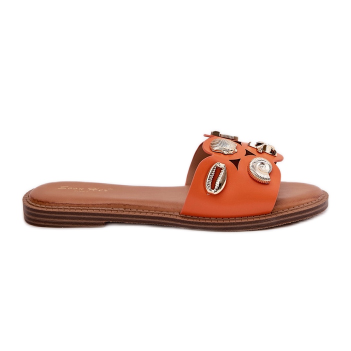 Flip -flop -uri pentru femei cu lac plat cu pini de aur portocaliu portocale