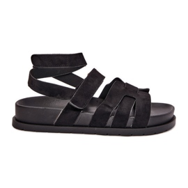 Sandale pentru femei din piele de căprioară Eco cu Velcro Black negru Sandale pentru femei din piele de căprioară Eco cu Velcro Black negru
