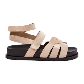 Sandale pentru femei din piele de căprioară Eco cu Velcro Beige bej Sandale pentru femei din piele de căprioară Eco cu Velcro Beige bej