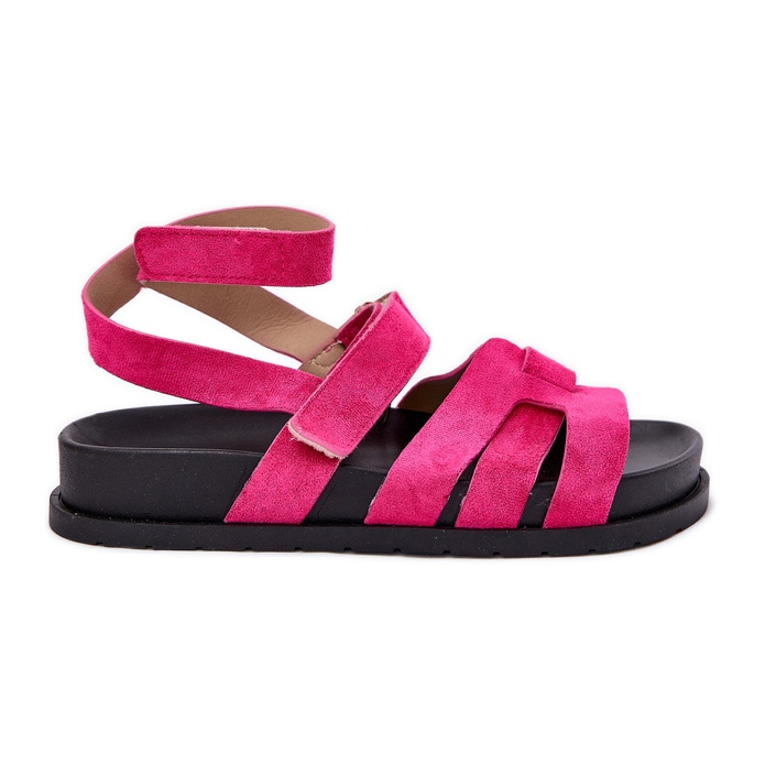 Sandale pentru femei din piele de căprioară Eco cu Velcro Fuchsia roz