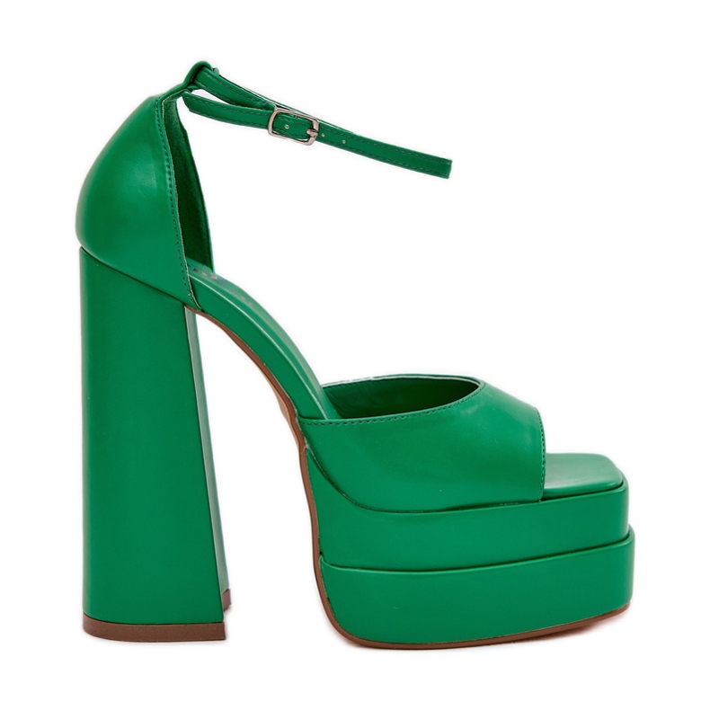 Sandale pentru femei pe postare și platformă verde