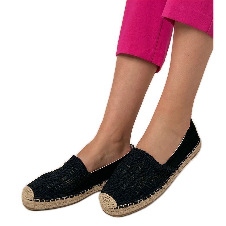 Black Openwork Espadrilles pe platformă negru