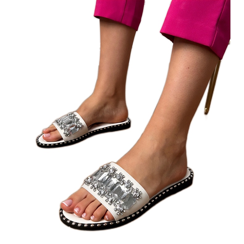 Flip -flop -uri decorate cu cristale alb