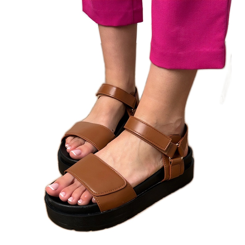 Sandale Brown Eco -leather pe platformă maro