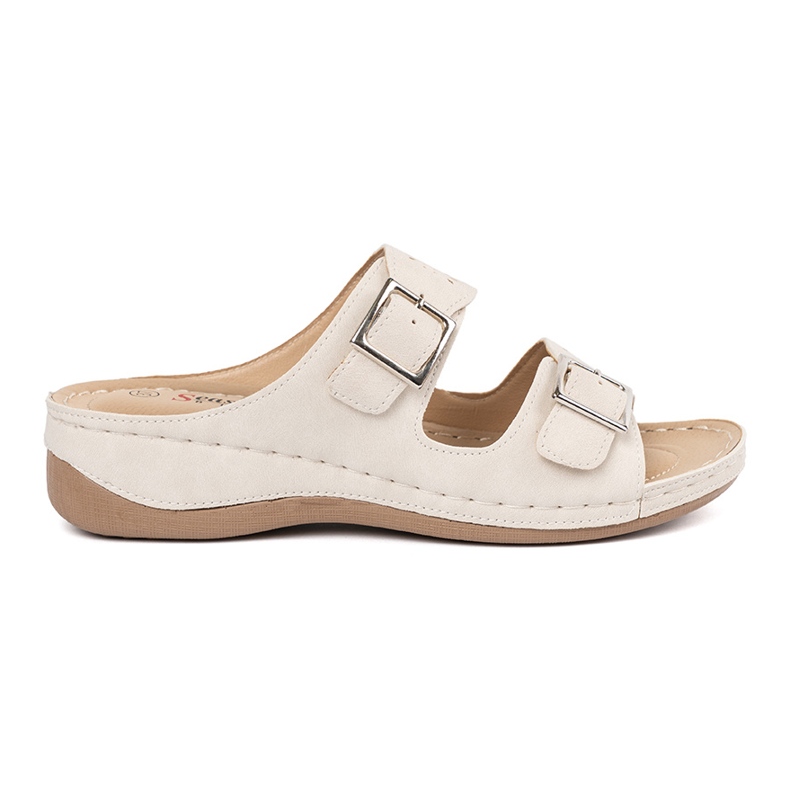 Seastar Papuci pe o pană joasă cu cleme bej