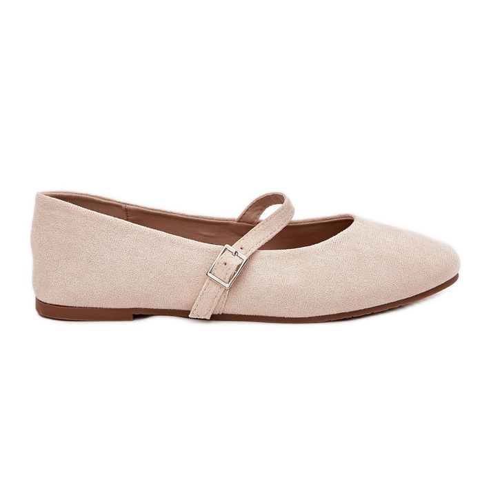 Balerine plate cu centură bej din piele de căprioară eco Balerine plate cu centură bej din piele de căprioară eco