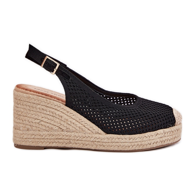 Sandale pentru femei pentru pană cu împletitură neagră negru