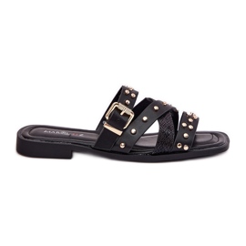 Flip -flop -uri pentru femei cu femei decorate cu dungi și clemă neagră negru