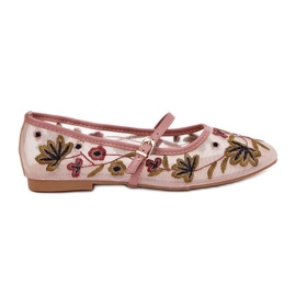 Balerine cu broderie și curea roz