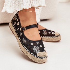 Mesh espadrilles cu broderie pe platforma neagră negru