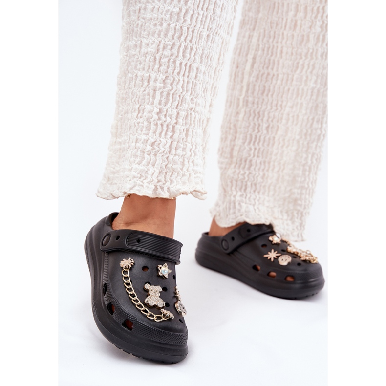 Papuci de spumă pentru femei cu pini negri negru Papuci de spumă pentru femei cu pini negri negru