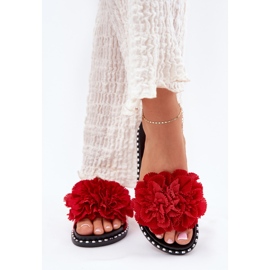 Flip -flops pentru femei cu flori materiale roșii roșu Flip -flops pentru femei cu flori materiale roșii roșu