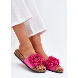 Flip -flops pentru femei pe o talpă de plută cu flori fuchsia roz Flip -flops pentru femei pe o talpă de plută cu flori fuchsia roz